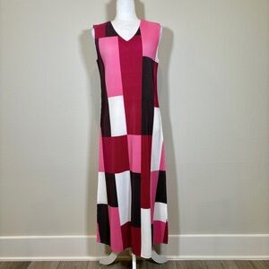 NWOT SCARLET SAGE Pleated Sleeveless Geometric Colorblock Rylan Dress in Pink